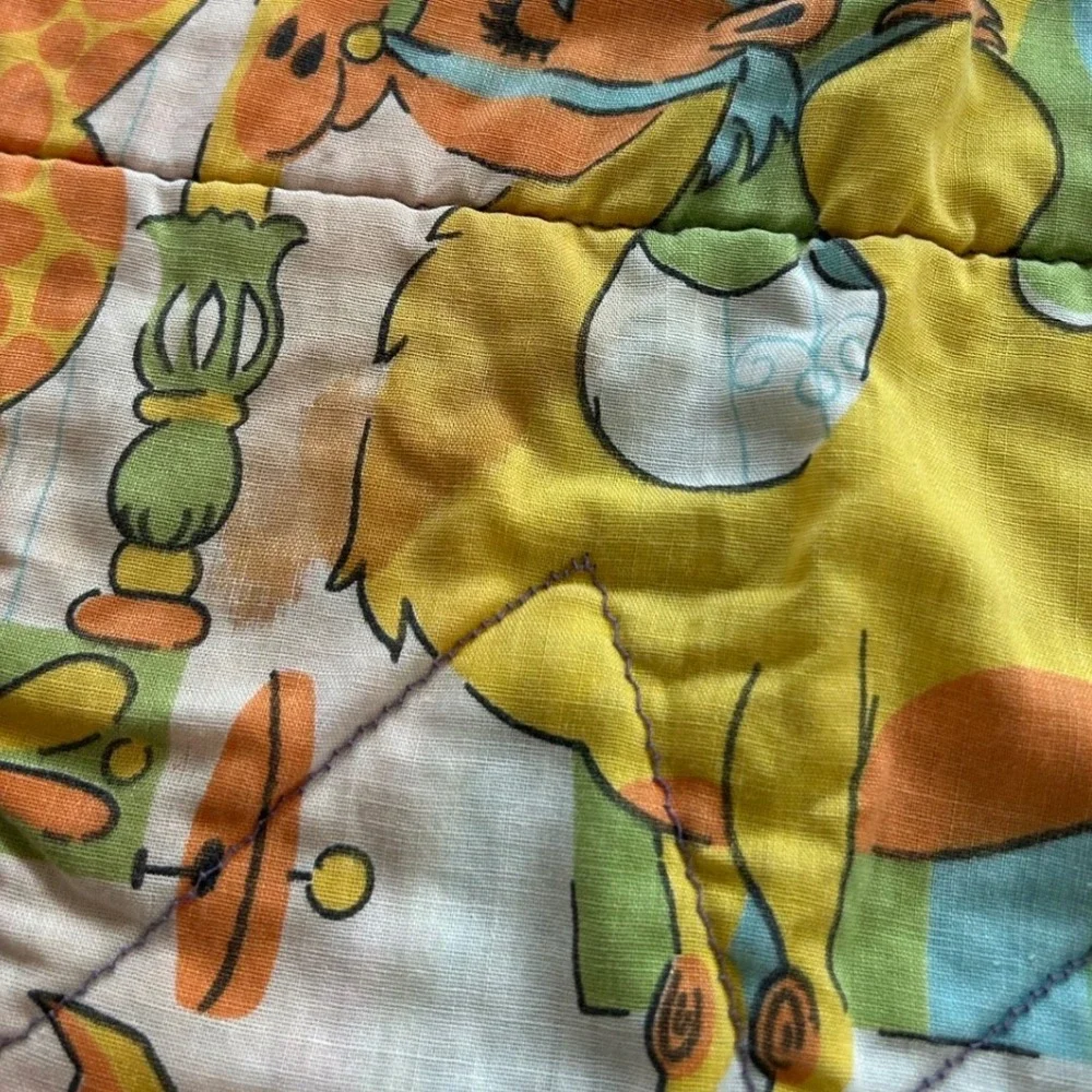 Vintage Handmade Circus Animal Baby Quilt Lion Giraffe Retro Nursery 42x36